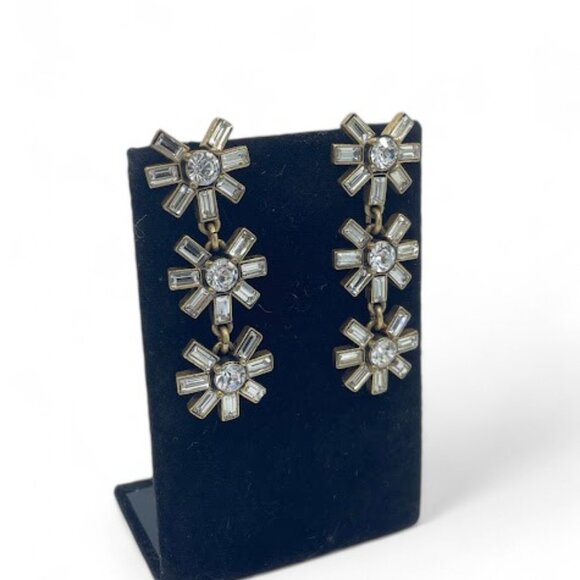 J.Crew Crystal Floral Drop Antiqued Gold Dangle Drop Earrings Long Runway - Picture 11 of 11